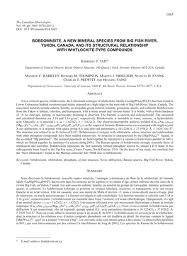 Bobdownsite, a New Mineral Species from Big Fish River, Yukon, Canada, and Its Structural Relationship with Whitlockite-Type Compounds