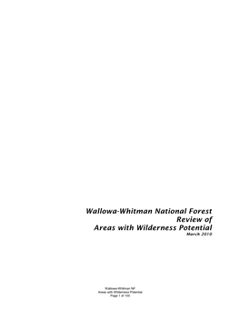 Wallowa-Whitman National Forest Review of Areas with Wilderness Potential March 2010