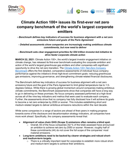 Climate Action 100+ Issues Its First-Ever Net Zero Company Benchmark of the World’S Largest Corporate Emitters