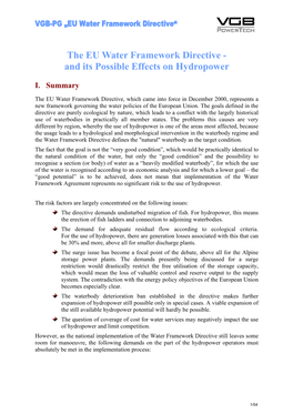 The EU Water Framework Directive - and Its Possible Effects on Hydropower