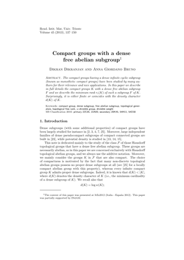 Compact Groups with a Dense Free Abelian Subgroup1