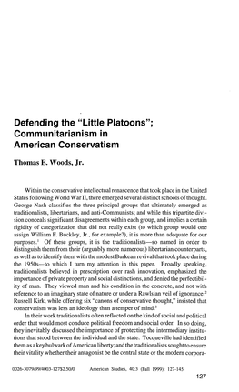 Little Platoons"; Communitarianism in American Conservatism