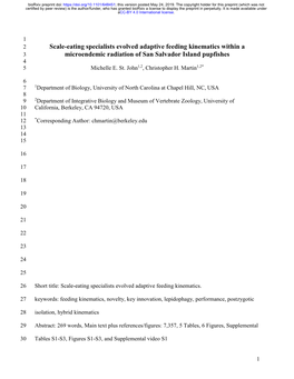 Scale-Eating Specialists Evolved Adaptive Feeding Kinematics Within a Microendemic Radiation of San Salvador Island Pupfishes