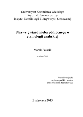 Nazwy Gwiazd Nieba Północnego O Etymologii Arabskiej