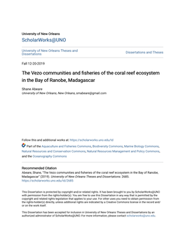 The Vezo Communities and Fisheries of the Coral Reef Ecosystem in the Bay of Ranobe, Madagascar