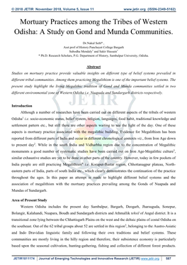 Mortuary Practices Among the Tribes of Western Odisha: a Study on Gond and Munda Communities