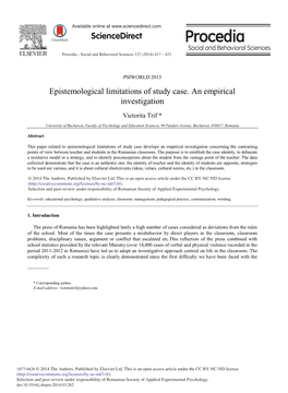 Epistemological Limitations of Study Case. an Empirical Investigation