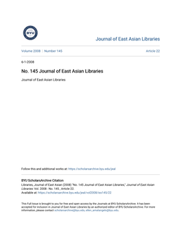 No. 145 Journal of East Asian Libraries