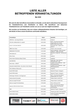 Liste Aller Betroffenen Veranstaltungen