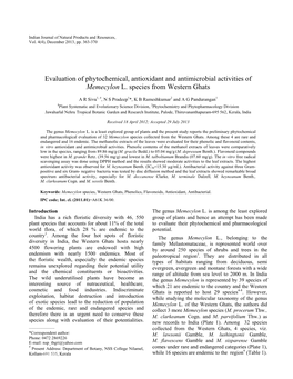 Evaluation of Phytochemical, Antioxidant and Antimicrobial Activities of Memecylon L