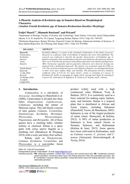 67 a Phenetic Analysis of Korthalsia Spp. in Sumatra Based On