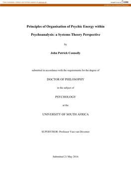 Principles of Organisation of Psychic Energy Within Psychoanalysis