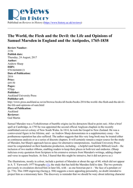 The Life and Opinions of Samuel Marsden in England and the Antipodes, 1765-1838