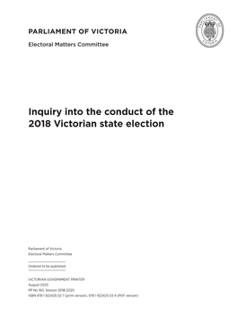 EMC 59 01 Inquiry Into the Conduct of 2018 VIC State Election