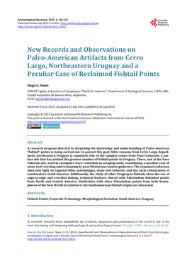 New Records and Observations on Paleo-American Artifacts from Cerro Largo, Northeastern Uruguay and a Peculiar Case of Reclaimed Fishtail Points