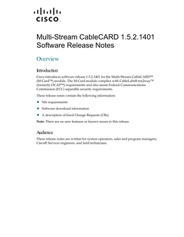 Multi-Stream Cablecard 1.5.2.1401 Software Release Notes