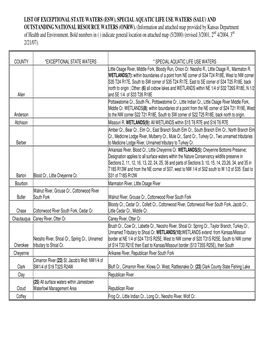 Esw), Special Aquatic Life Use Waters (Salu) and Outstanding National Resource Waters (Onrw