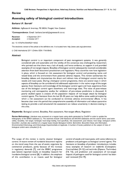 Assessing Safety of Biological Control Introductions