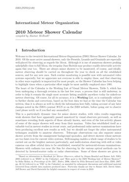 2010 Meteor Shower Calendar Compiled by Alastair Mcbeath1