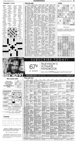 Cryptoquip TELEVISION/PUZZLES Sudoku Crossword / E. Sheffer Friday Late Night Friday Prime Time More Puzzles Online