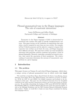 Phrasal Grammatical Tone in the Dogon Languages: the Role of Constraint Interaction1