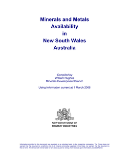 Minerals and Metals Availability in New South Wales Australia