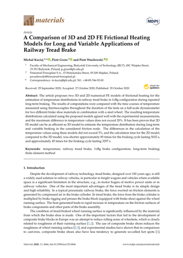 A Comparison of 3D and 2D FE Frictional Heating Models for Long and Variable Applications of Railway Tread Brake