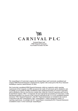 Carnival Plc 2015 Strategic Report and IFRS