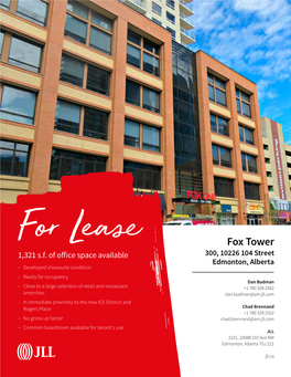 Fox Tower N O Rs for Lease Rie G 1,321 S.F