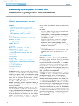 Intraneural Ganglion Cysts of the Lower Limb Intraneurale Ganglionzysten Der Unteren Extremität