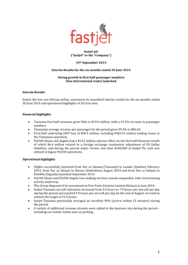 Fastjet Plc (“Fastjet” Or the “Company”) 29Th September 2014 Interim