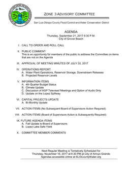 Zone 3 Advisory Committee Agenda