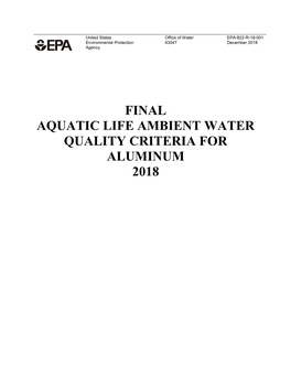 Final Aquatic Life Ambient Water Quality Criteria for Aluminum 2018