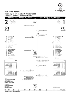 Full Time Report CLUB ATLÉTICO DE MADRID OLYMPIQUE DE