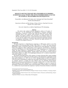 Molecular Evolutionary Relationships of Euphorbia Scordifolia Jacq. Within the Genus Inferred from Analysis of Internal Transcribed Spacer Sequences