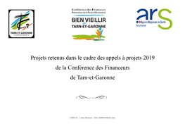 Projets Retenus Dans Le Cadre Des Appels À Projets 2019 De La Conférence Des Financeurs De Tarn-Et-Garonne