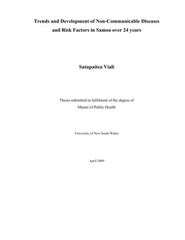 Trends and Development of Non-Communicable Diseases and Risk Factors in Samoa Over 24 Years Satupaitea Viali