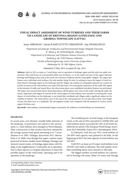 Visual Impact Assessment of Wind Turbines and Their Farms on Landscape of Kretinga Region