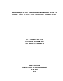 Análisis De Los Factores Relacionados Con La Morbimortalidad Por Accidente Ofídico En Carepa Entre Enero De 2000 Y Diciembre De 2008