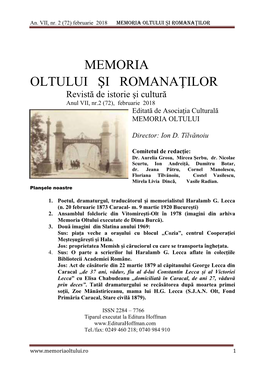 Memoria Oltului Şi Romanaţilor