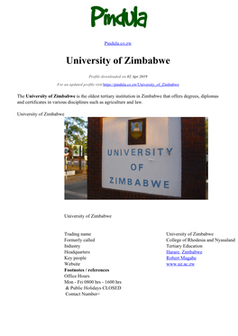 Pdf UZ 2019 Students List