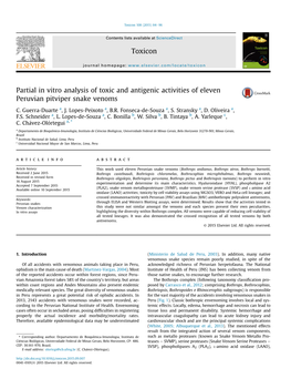 Vitro Analysis of Toxic and Antigenic Activities of Eleven Peruvian Pitviper Snake Venoms