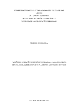 Campus De Erechim Departamento De Ciências Biológicas Programa De Pós-Graduação Em Ecologia