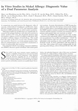 In Vitro Studies in Nickel Allergy: Diagnostic Value of a Dual Parameter Analysis