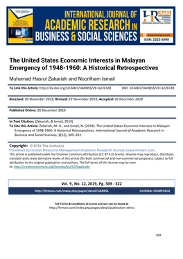 The United States Economic Interests in Malayan Emergency of 1948-1960: a Historical Retrospectives