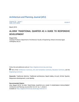 Al-Dira' Traditional Quarter As a Guide to Responsive