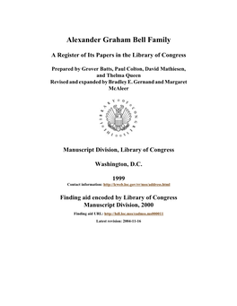 Alexander Graham Bell Family Papers [Finding Aid]. Library of Congress