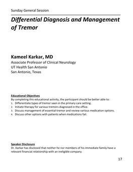 Differential Diagnosis and Management of Tremor