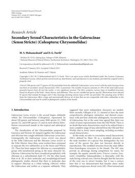 Secondary Sexual Characteristics in the Galerucinae (Sensu Stricto)(Coleoptera: Chrysomelidae)