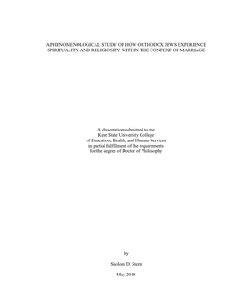 A Phenomenological Study of How Orthodox Jews Experience Spirituality and Religiosity Within the Context of Marriage